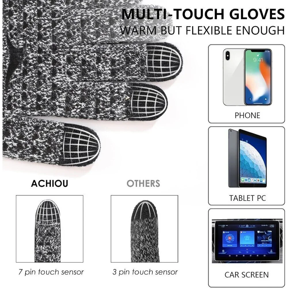 Women's Black White Upgraded Touch Screen Thermal Soft Knit Lining Winter Gloves